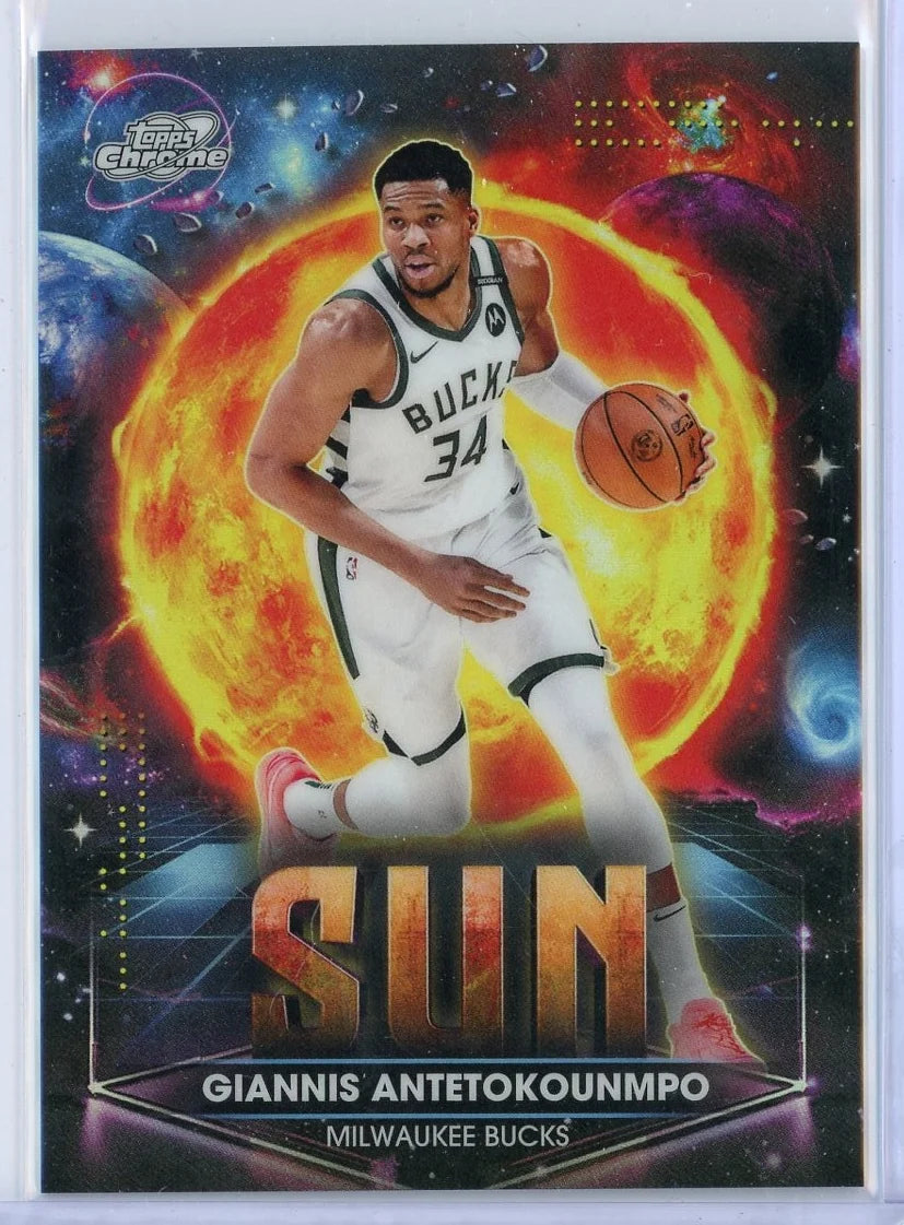 Giannis Antetokounmpo 2025 Topps Cosmic Chrome Planetary Pursuit Sun