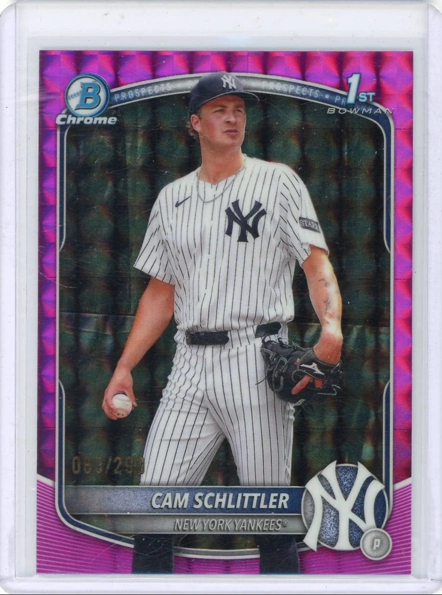 Cam Schlittler 2025 Bowman Chrome Prospects 1st Bowman Fuchsia Refractor #'d 083/299