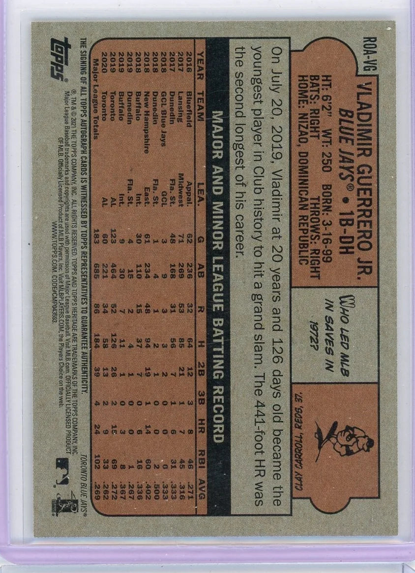 Vladimir Guerrero Jr. 2021 Topps Heritage Real Ones autograph blue ink