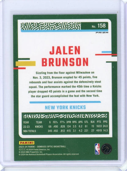 Jalen Brunson 2023-24 Panini Donruss Optic Checkerboard prizm