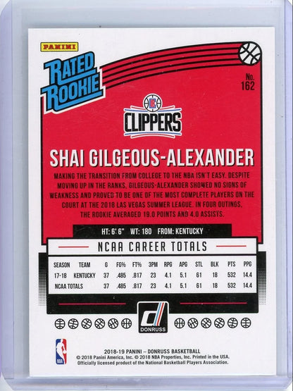 Shai Gilgeous-Alexander 2018-19 Donruss Rated Rookie #162