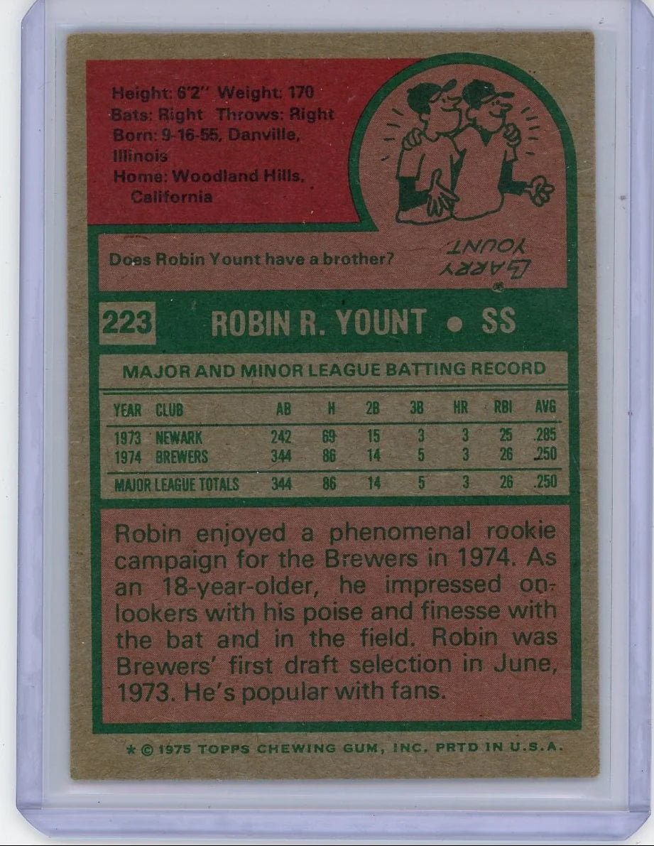 Robin Yount 1975 Topps rookie card #223 (edge/corner ware)