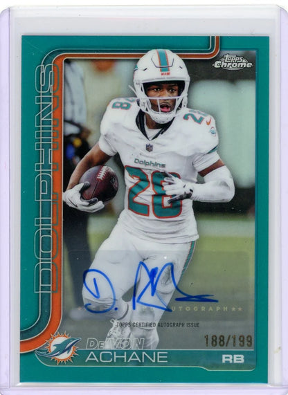 De'Von Achane 2025 Topps Chrome Auto Aqua Refractor #'d 188/199