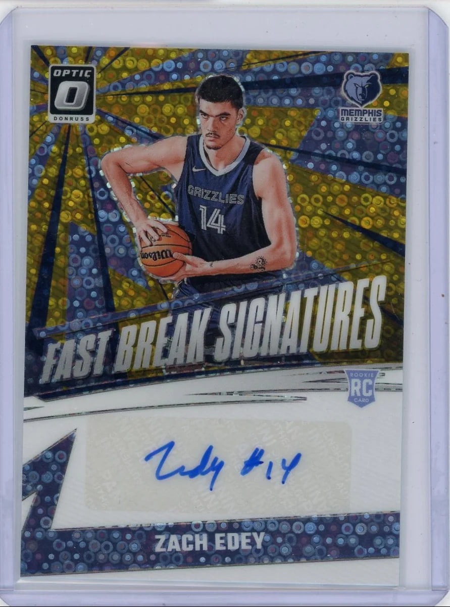 Zach Edey 2024-25 Panini Donruss Optic Fast Break Signatures Auto Gold RC #'d 10/10