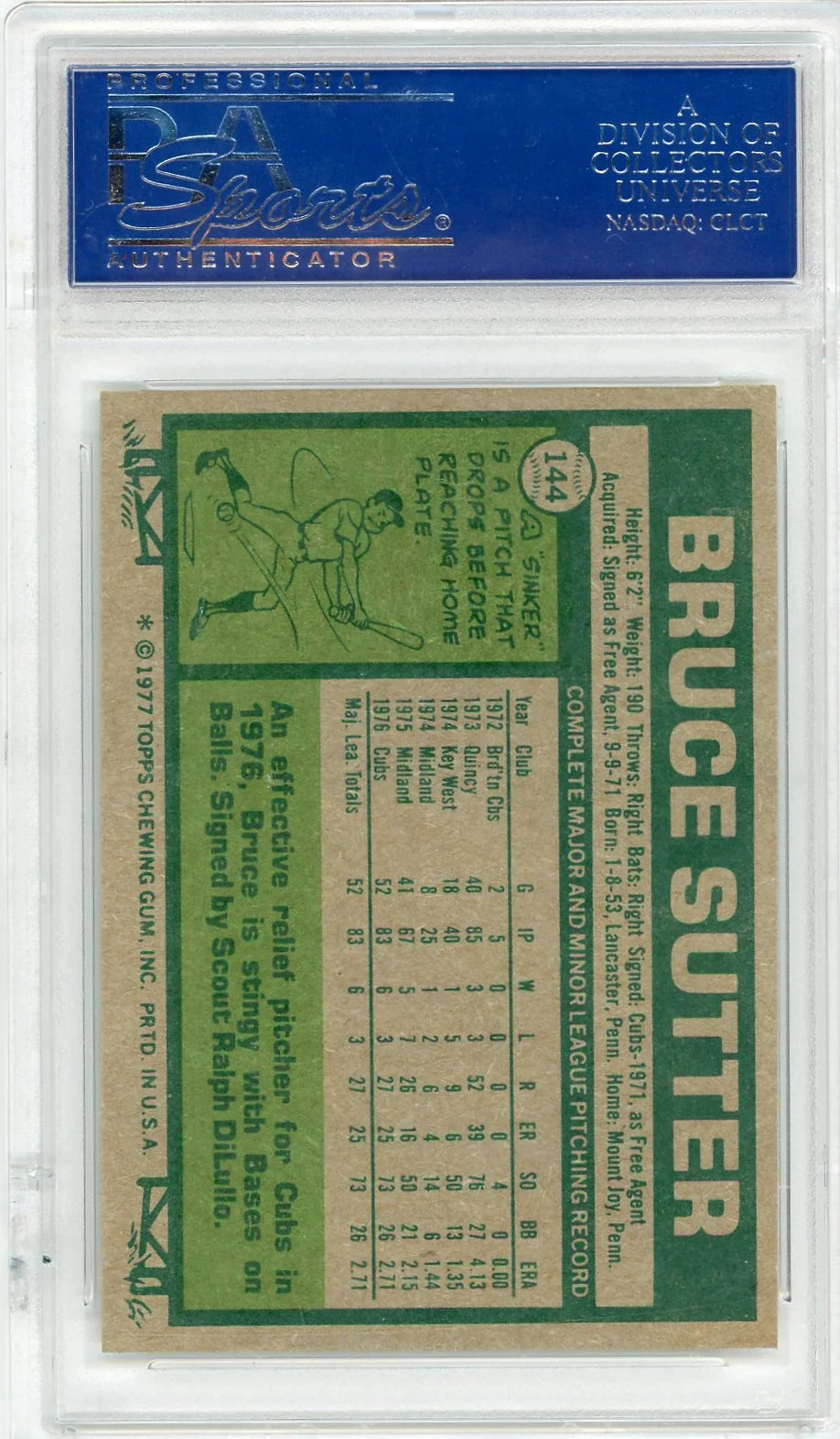Bruce Sutter 1977 Topps #144 PSA 8