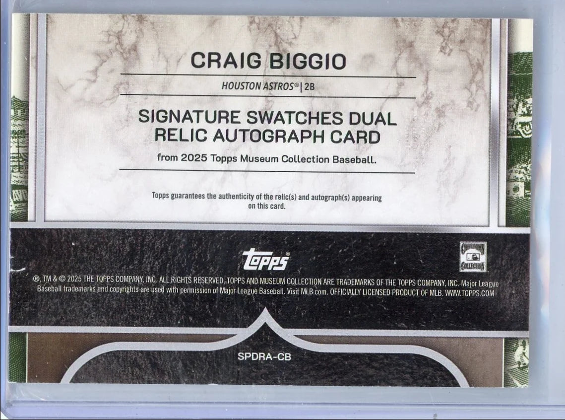 Craig Biggio 2025 Topps Museum Collection Signature Swatches Dual Relic Autograph #'d 12/15