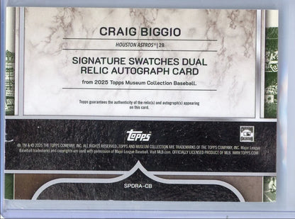 Craig Biggio 2025 Topps Museum Collection Signature Swatches Dual Relic Autograph #'d 12/15