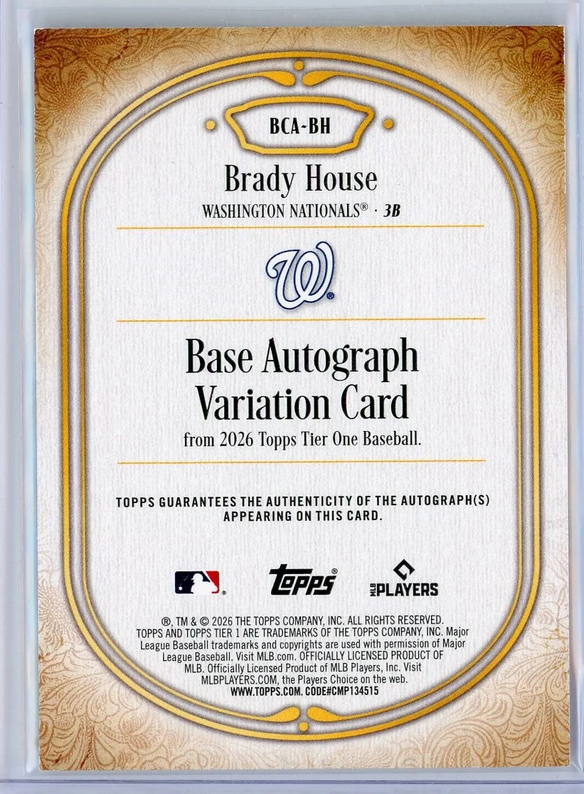 Brady House 2026 Topps Tier One Base Auto #BCA-BH #'d /10
