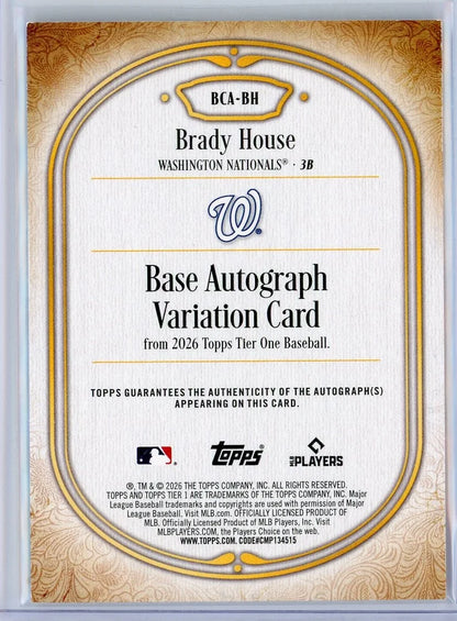 Brady House 2026 Topps Tier One Base Auto #BCA-BH #'d /10