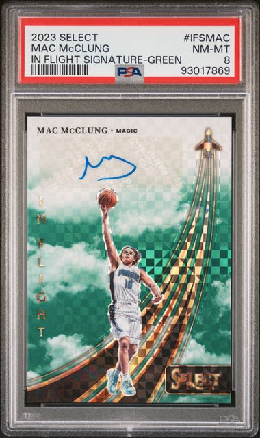 Mac McClung 2023 Panini Select In Flight green prizm autograph #'d 1/5 PSA 8