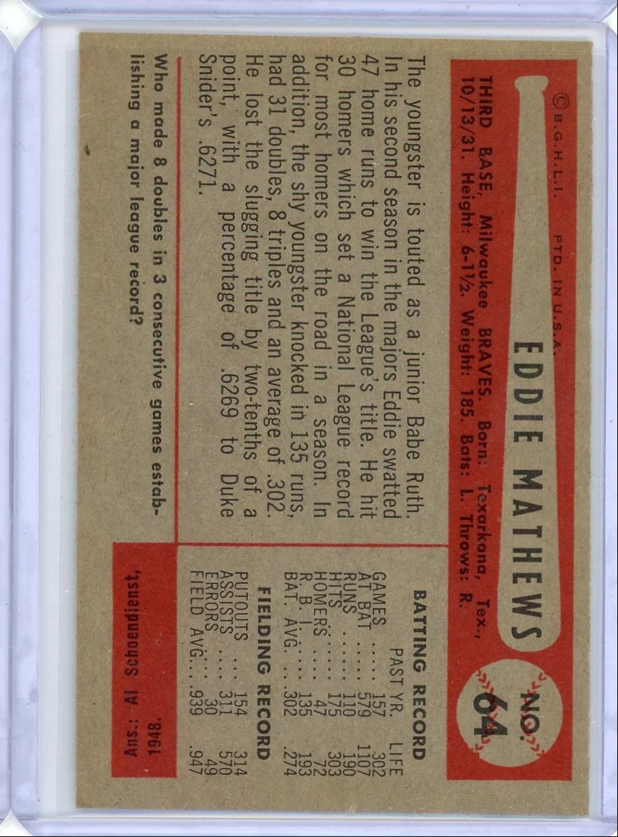 Eddie Mathews 1954 Bowman #64