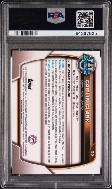 Caitlin Clark 2022 Bowman University 1st Bowman PSA 9