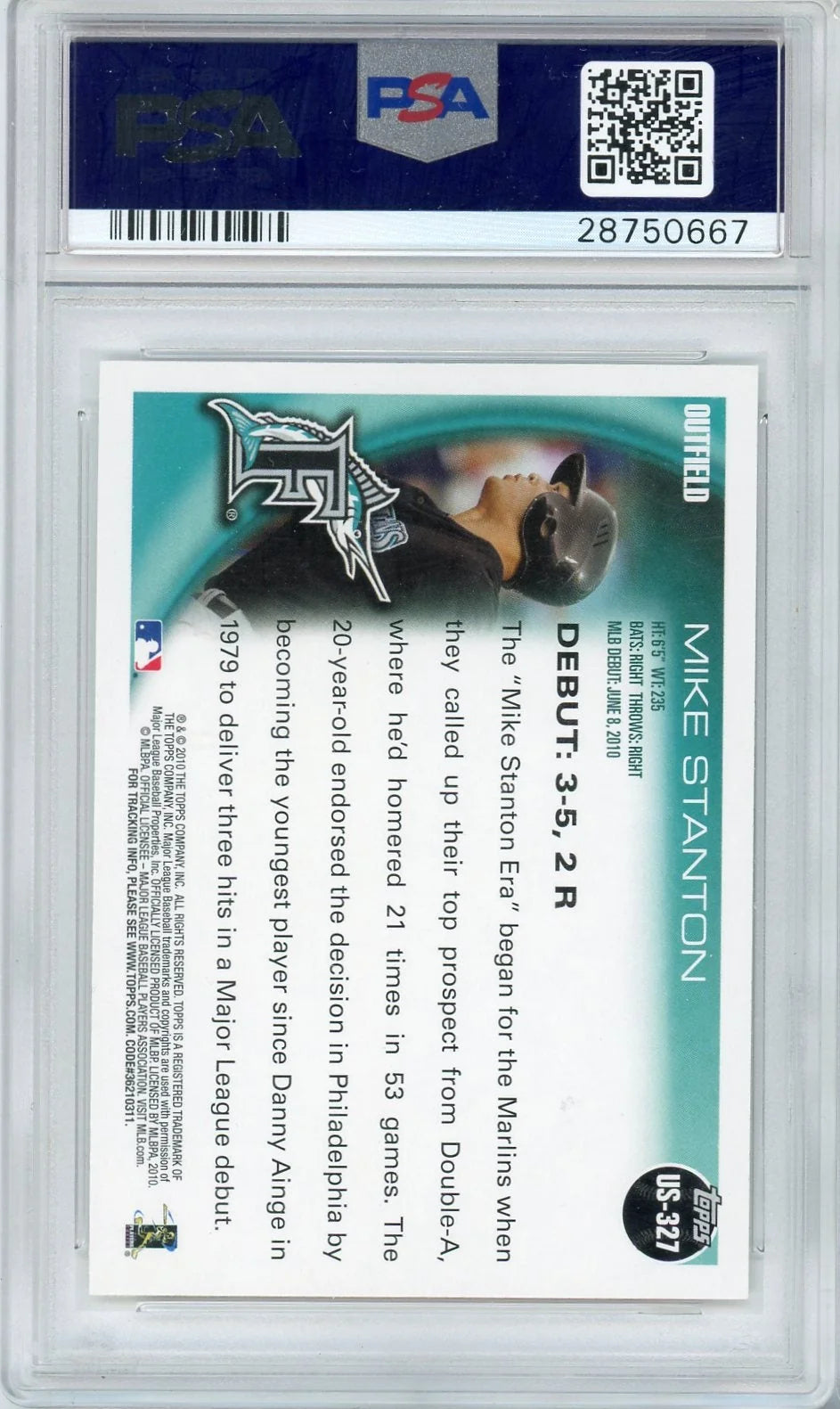 Mike (Giancarlo) Stanton 2010 Topps Update Rookie Debut #US327 PSA 10