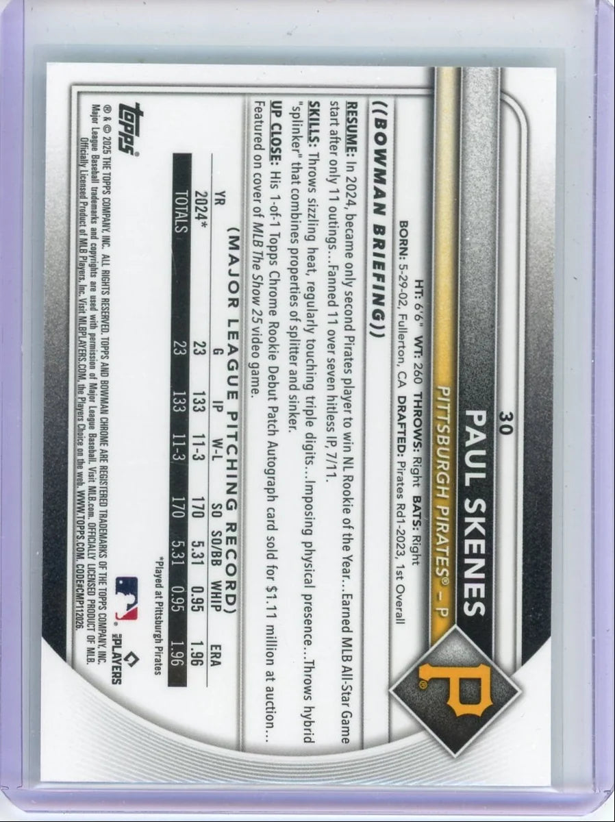 Paul Skenes 2025 Bowman Chrome Aqua Geometric Refractor #'d 034/125