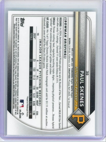 Paul Skenes 2025 Bowman Chrome Aqua Geometric Refractor #'d 034/125