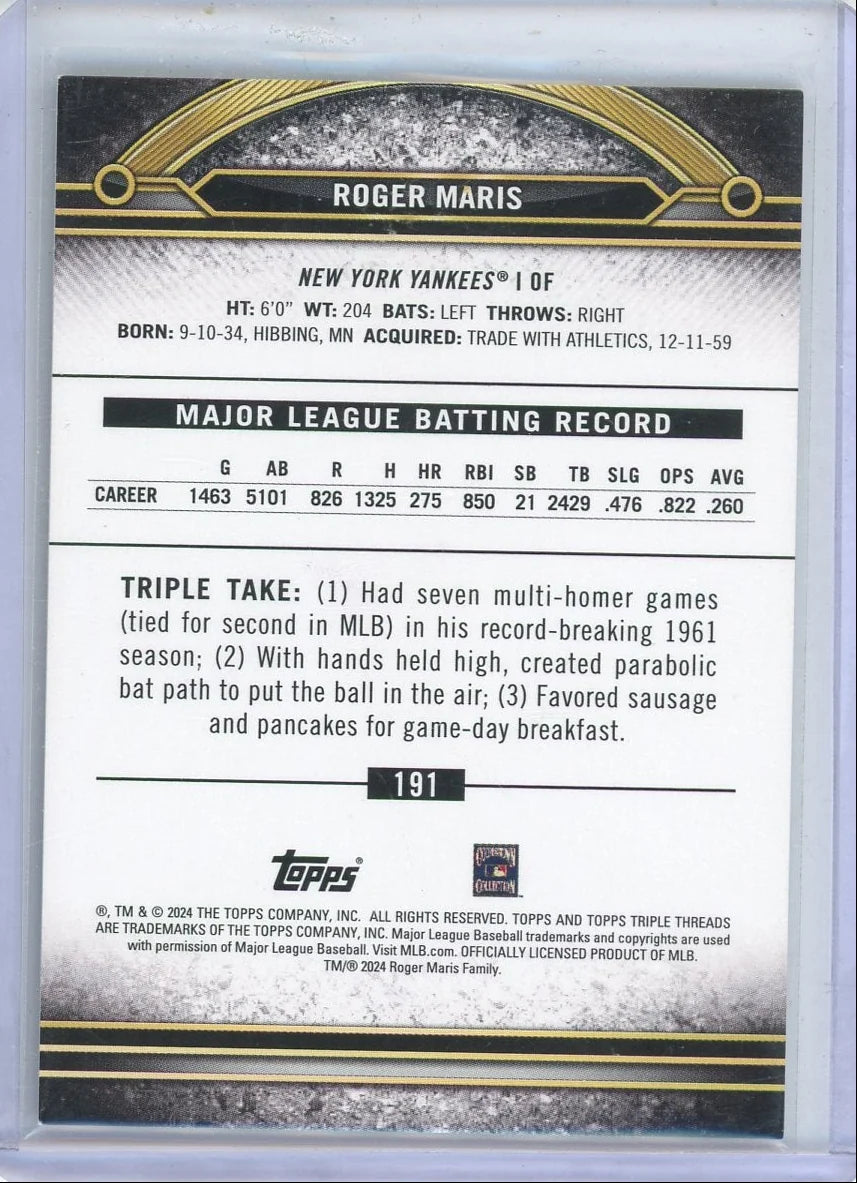 Roger Maris 2024 Topps Triple Threads Gold #'d 42/99