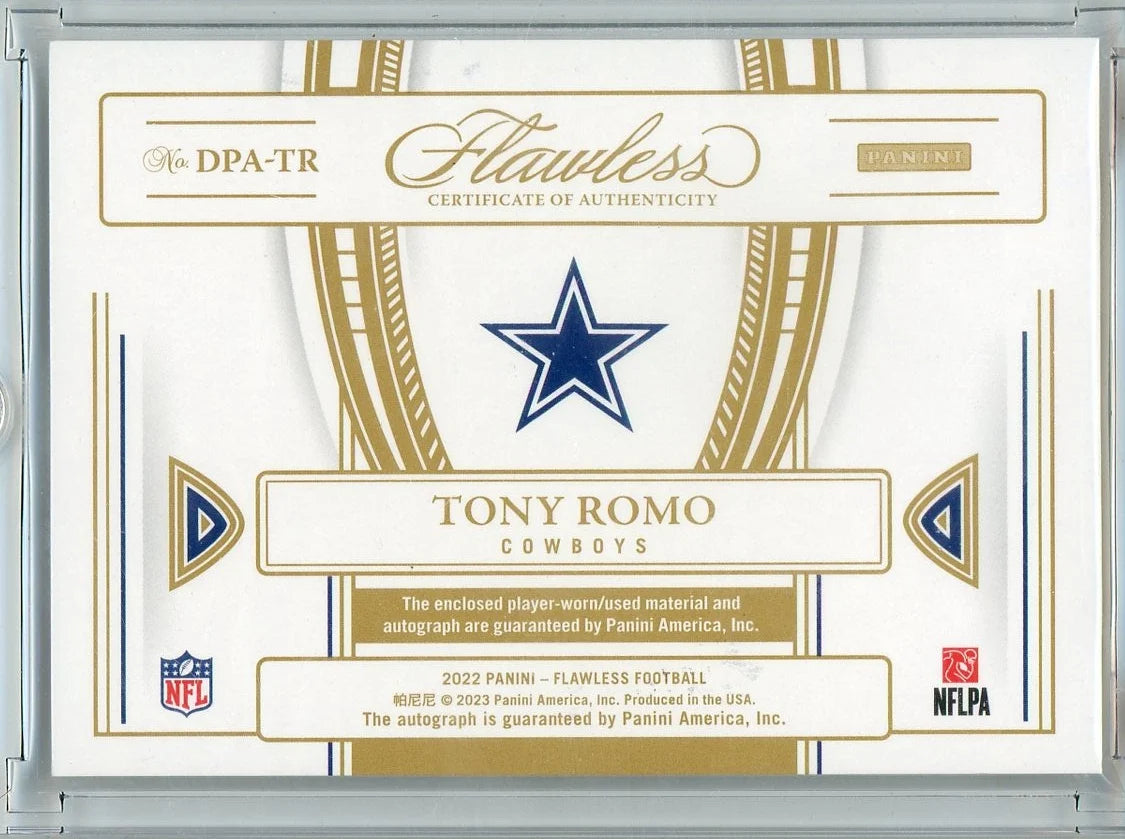 Tony Romo 2022 Panini Flawless Football Distinguished Patch Autograph #'d 07/20