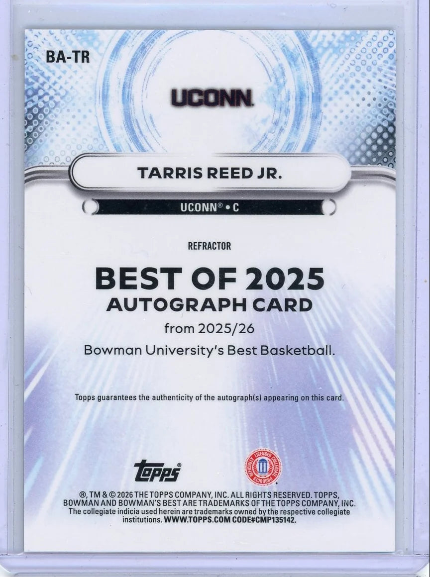 Tarris Reed Jr. 2025-26 Bowman University Best The Best of 2025 ref. autograph