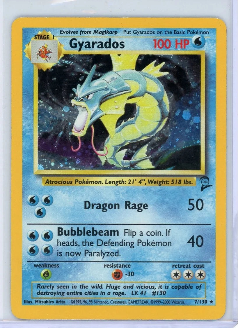 Gyarados 1999 Pokémon Base Set 2 holo #7/130 MP/HP