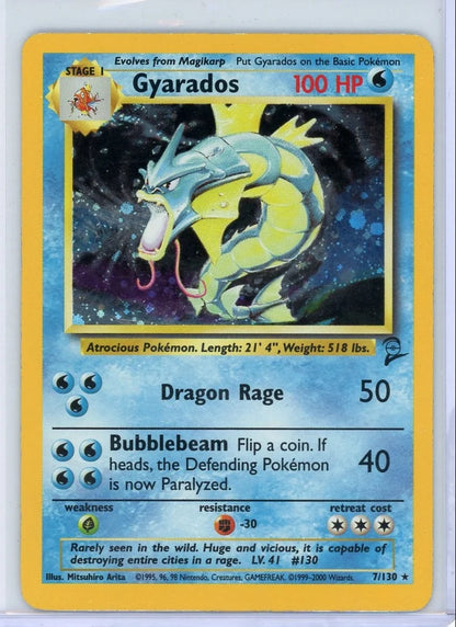 Gyarados 1999 Pokémon Base Set 2 holo #7/130 MP/HP