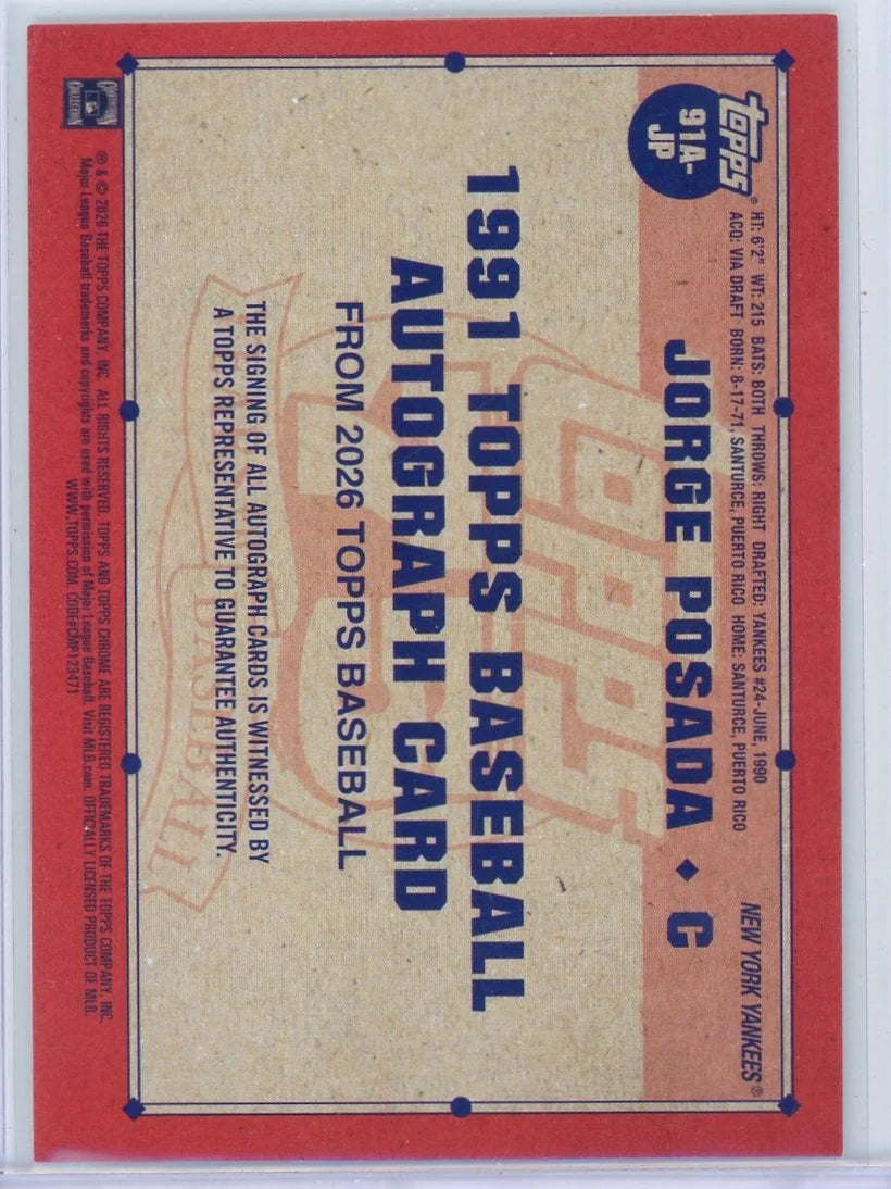 Jorge Posada 2026 Topps Series 1 1991 Autograph