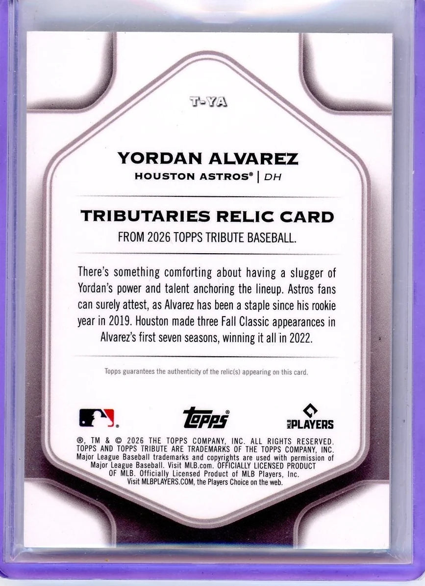 Yordan Alvarez 2026 Topps Tribute Patch #'d 043/150