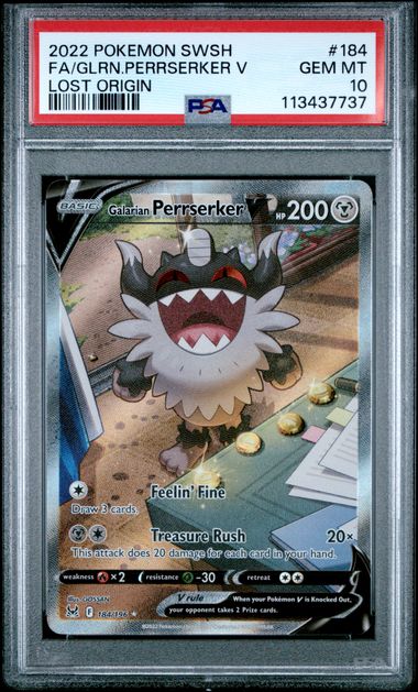 Galarian Perrserker V Pokémon Lost Origin Alternate Full Art #184/196 PSA 10