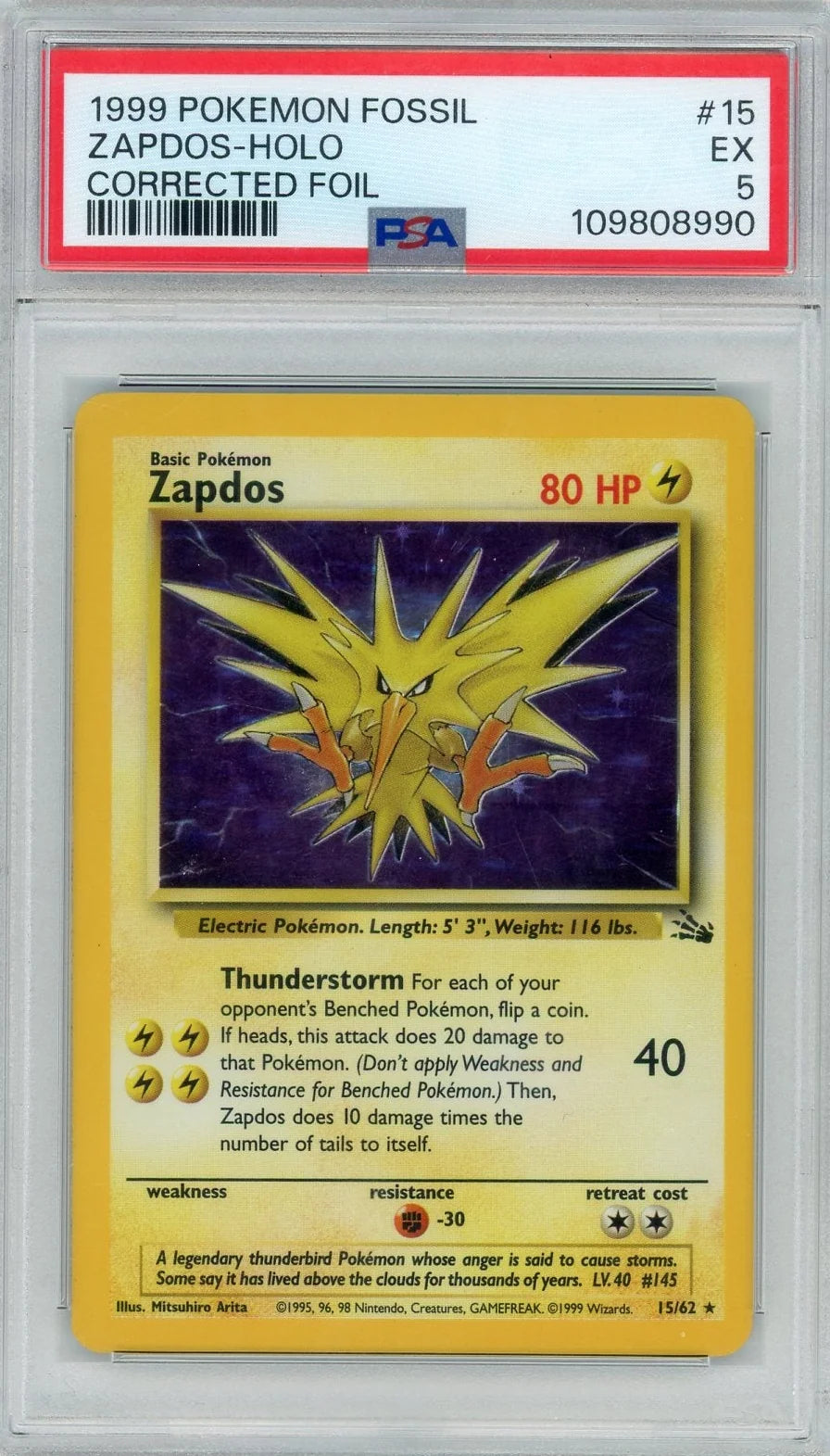 Zapdos Fossil Holo PSA 5 #15/62