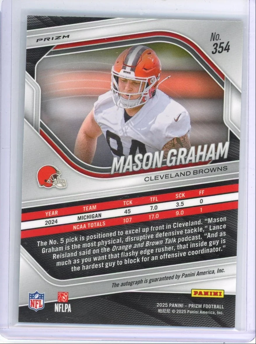 Mason Graham 2025 Panini Prizm Autograph Silver Prizm RC