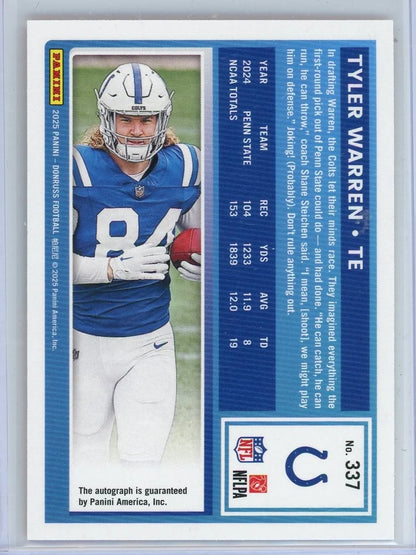 Tyler Warren 2025 Donruss Rated Rookie Orange Auto