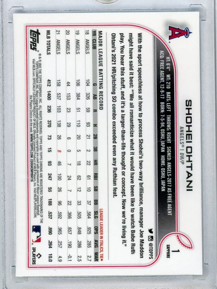 Shohei Ohtani 2022 Topps Chrome Sapphire #1
