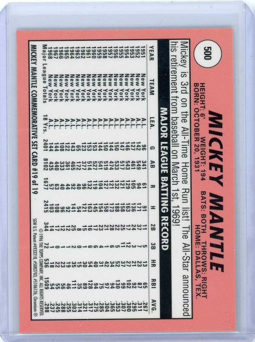 Mickey Mantle 1996 Topps Chrome reprint refractor w/ peel #500