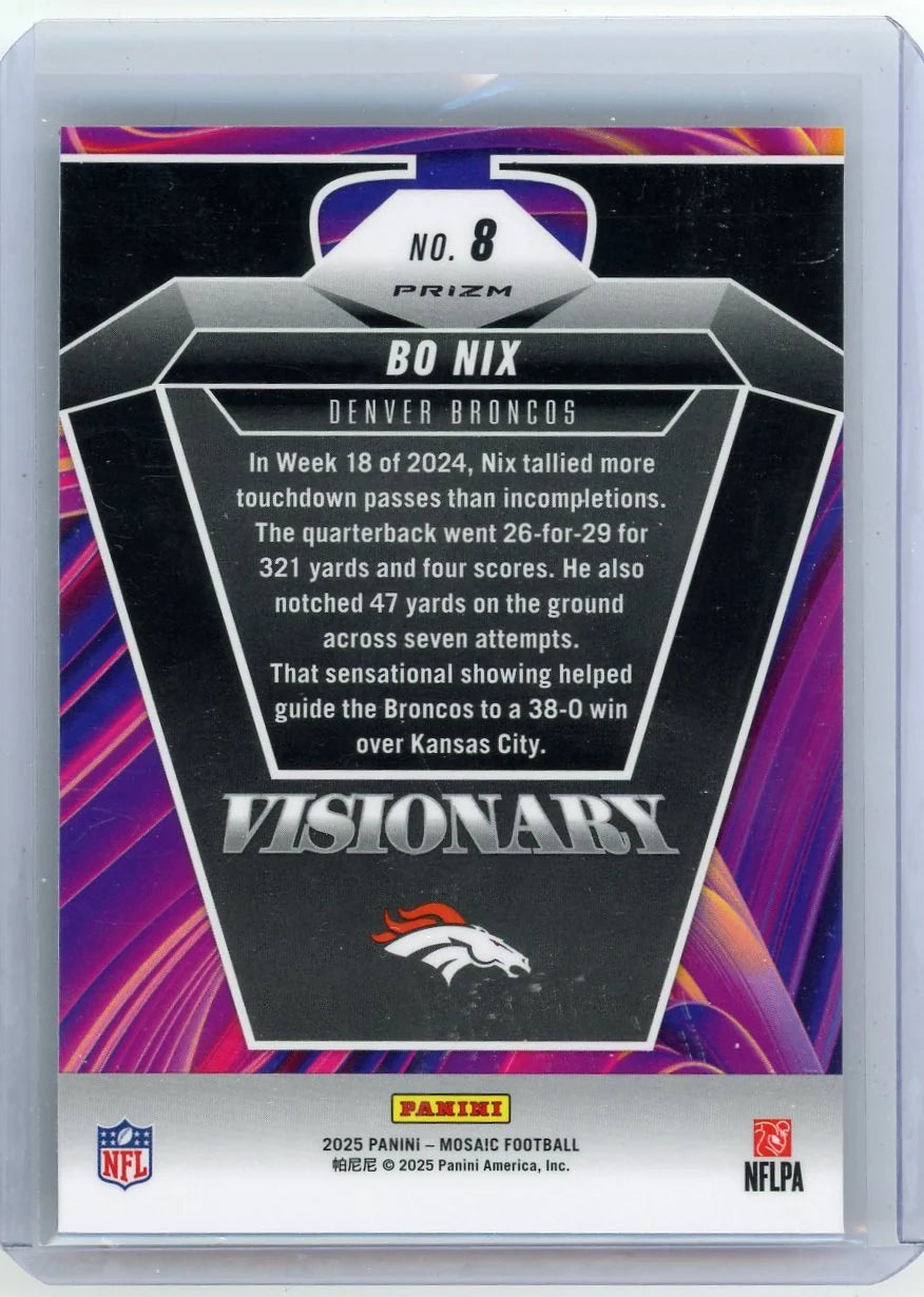 Bo Nix 2025 Panini Mosaic Visionary SP