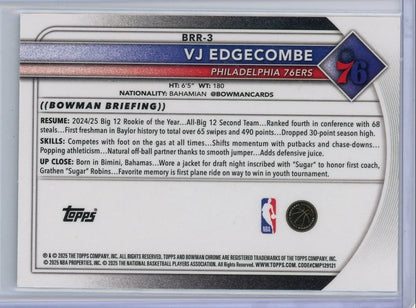 VJ Edgecomb 2025-26 Bowman Chrome Red Shield RC #BRR-3