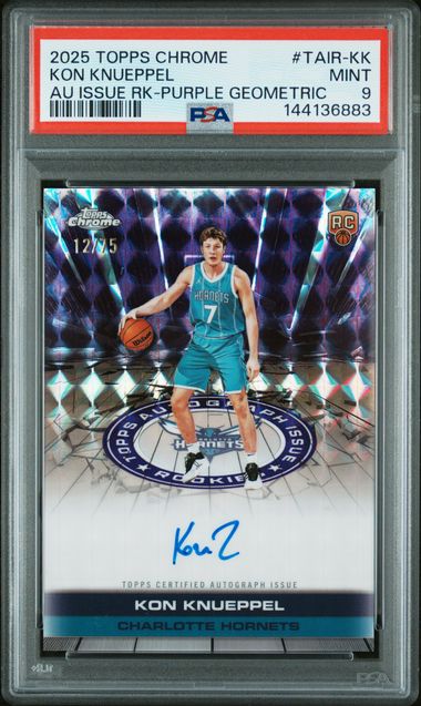 Kon Knueppel 2025 Topps Chrome Autograph Issue Rookie Purple Geometric #'d 12/75 PSA 9
