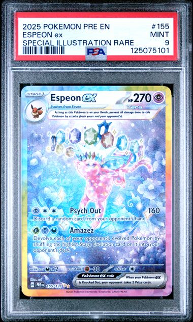 Espeon ex 2025 Pokemon Prismatic Evolutions Special Illustration Rare #155/131 PSA 9