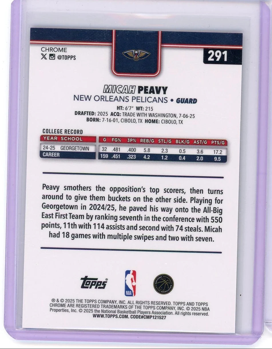 Micah Peavy 2025 Topps Chrome Basketball Black Geometric Rookie #'d 08/10