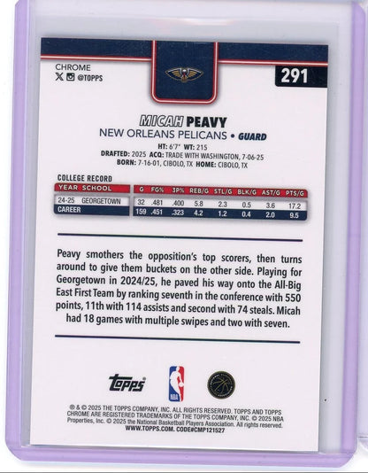 Micah Peavy 2025 Topps Chrome Basketball Black Geometric Rookie #'d 08/10