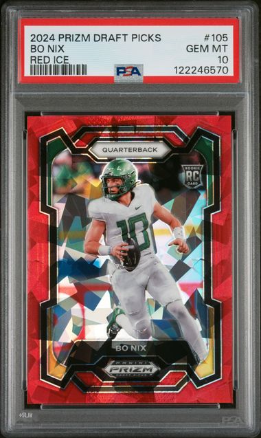Bo Nix 2024 Panini Prizm Draft Picks Red Ice Prizm RC PSA 10