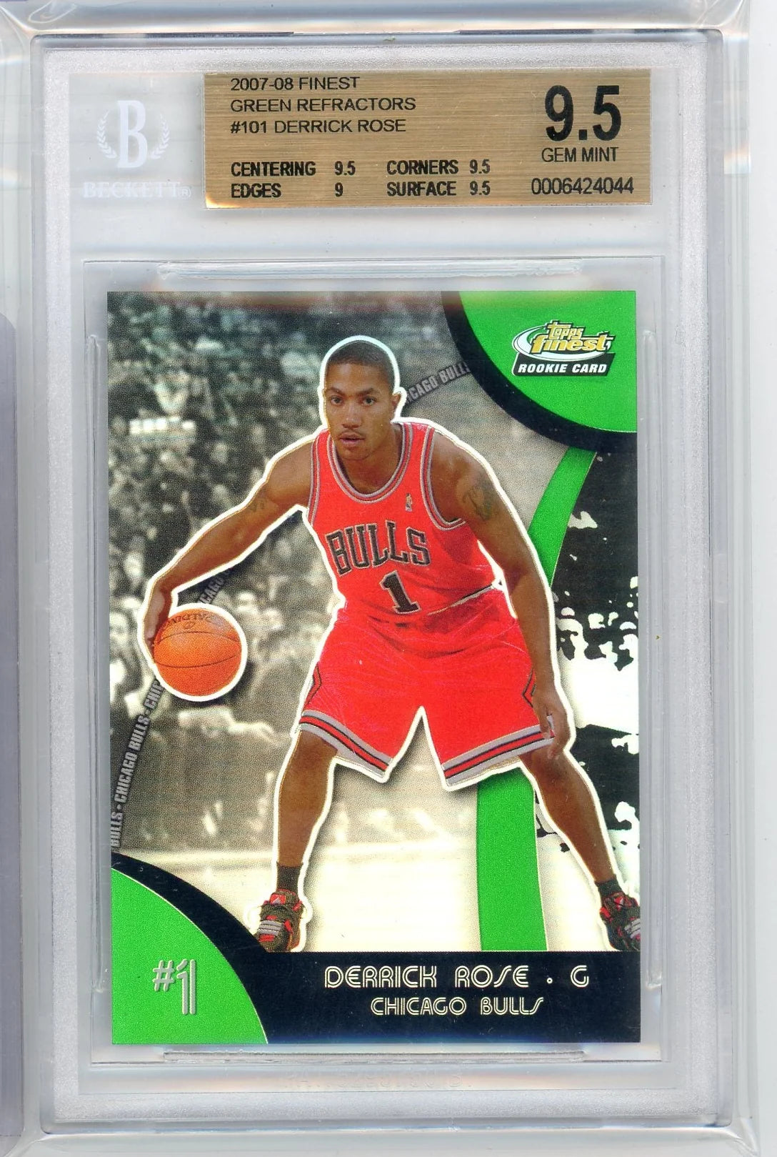 Derrick Rose 2007-08 Topps Finest green refractor rookie card #'d 053/149 BGS 9.5