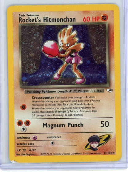Rocket's Hitmonchan Pokémon Gym Heroes 1st Edition Holo #11/132 DMG