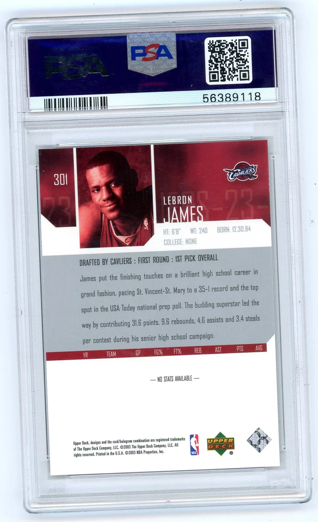 LeBron James 2003 Upper Deck Star Rookie #301 PSA 10
