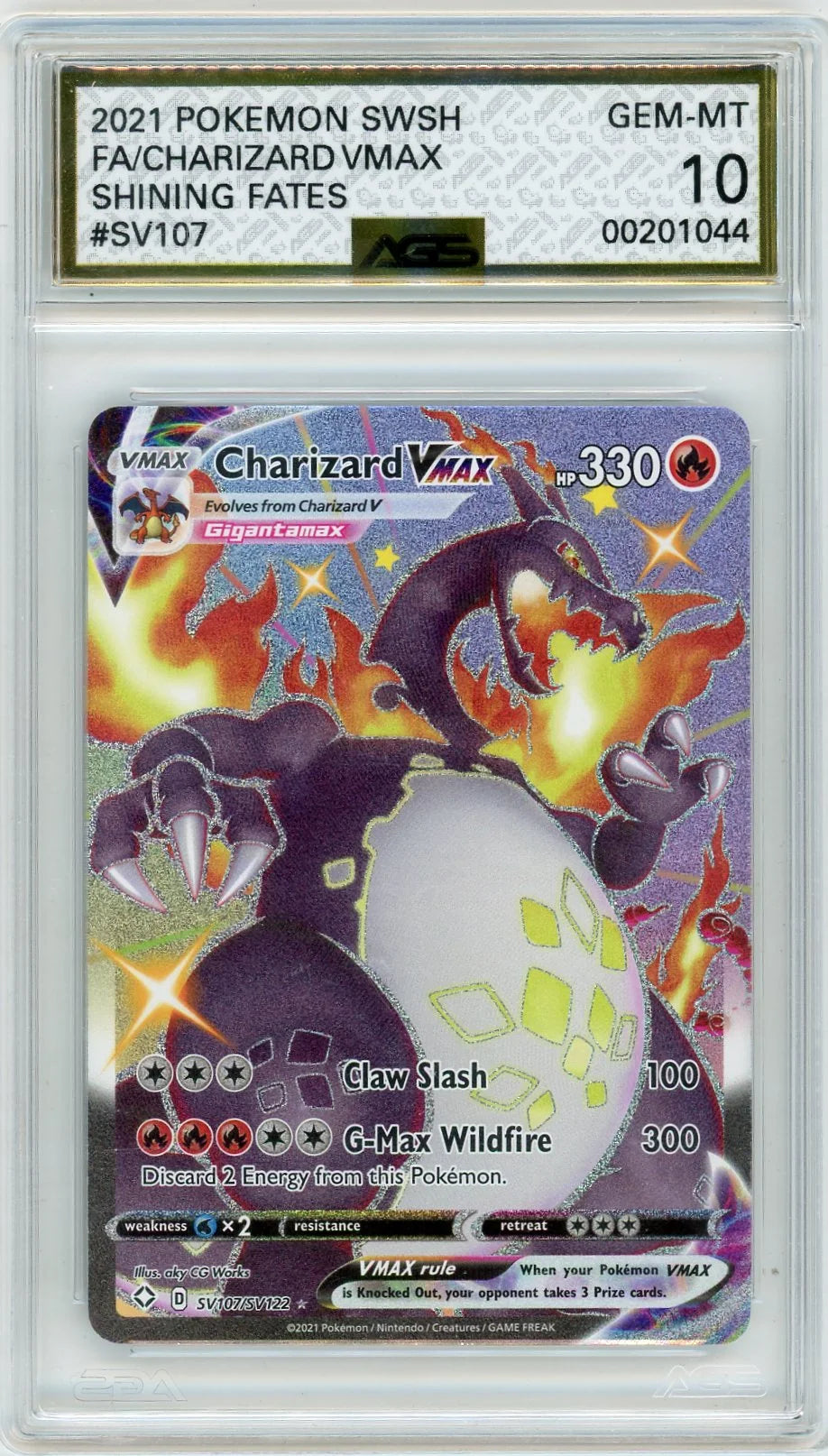 Charizard Vmax Pokémon Shining Fates Shiny Holo Rare #SV107/SV122 AGS 10
