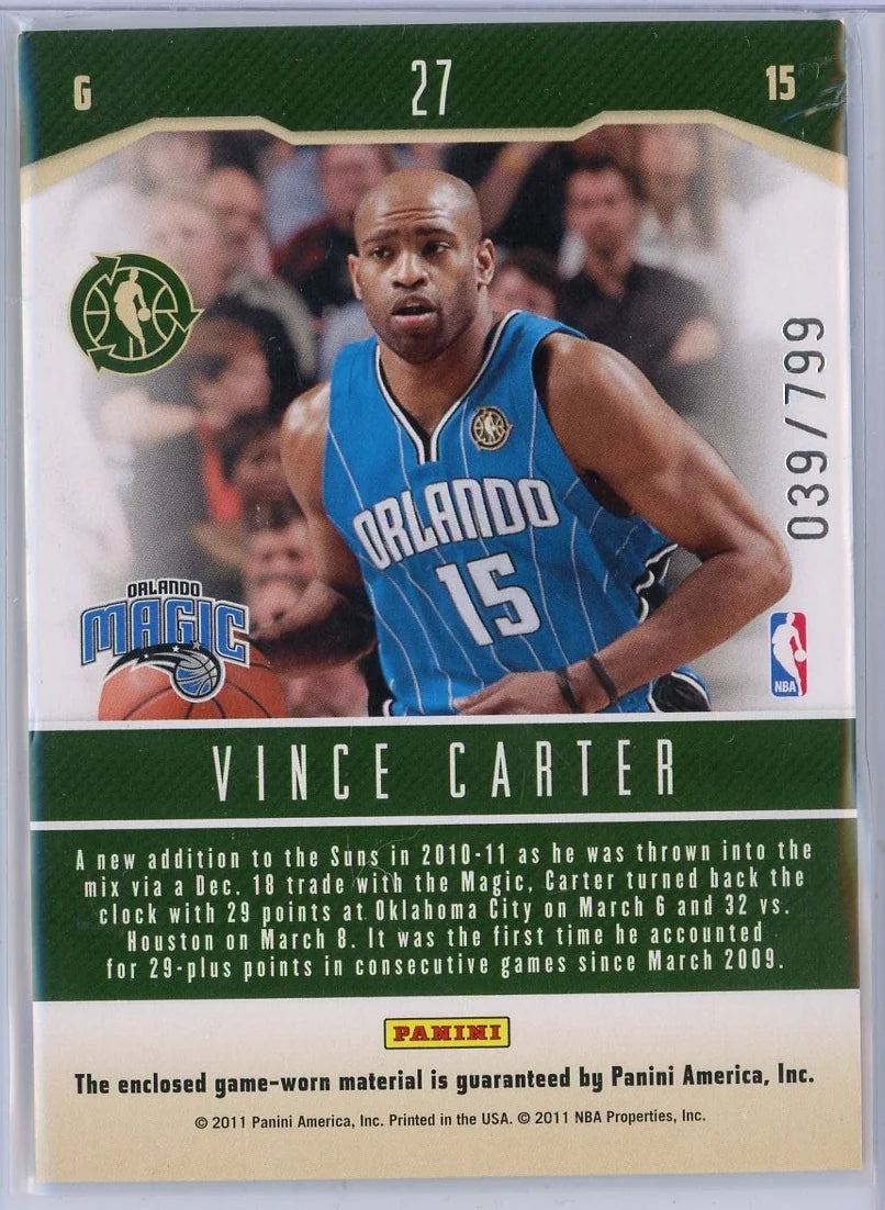 Vince Carter 2011 Panini Season Update Green Week Patch #'d 039/799