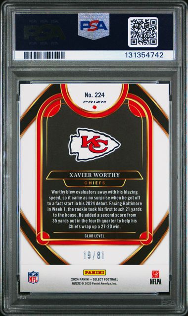 Xavier Worthy 2024 Panini Select Dragon Scale Rookie #'d 19/81 PSA 9