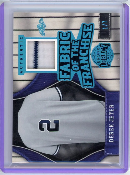 Derek Jeter 2024 Leaf Bronx Legacy Fabric of the Franchise game-used jersey relic #'d 1/7
