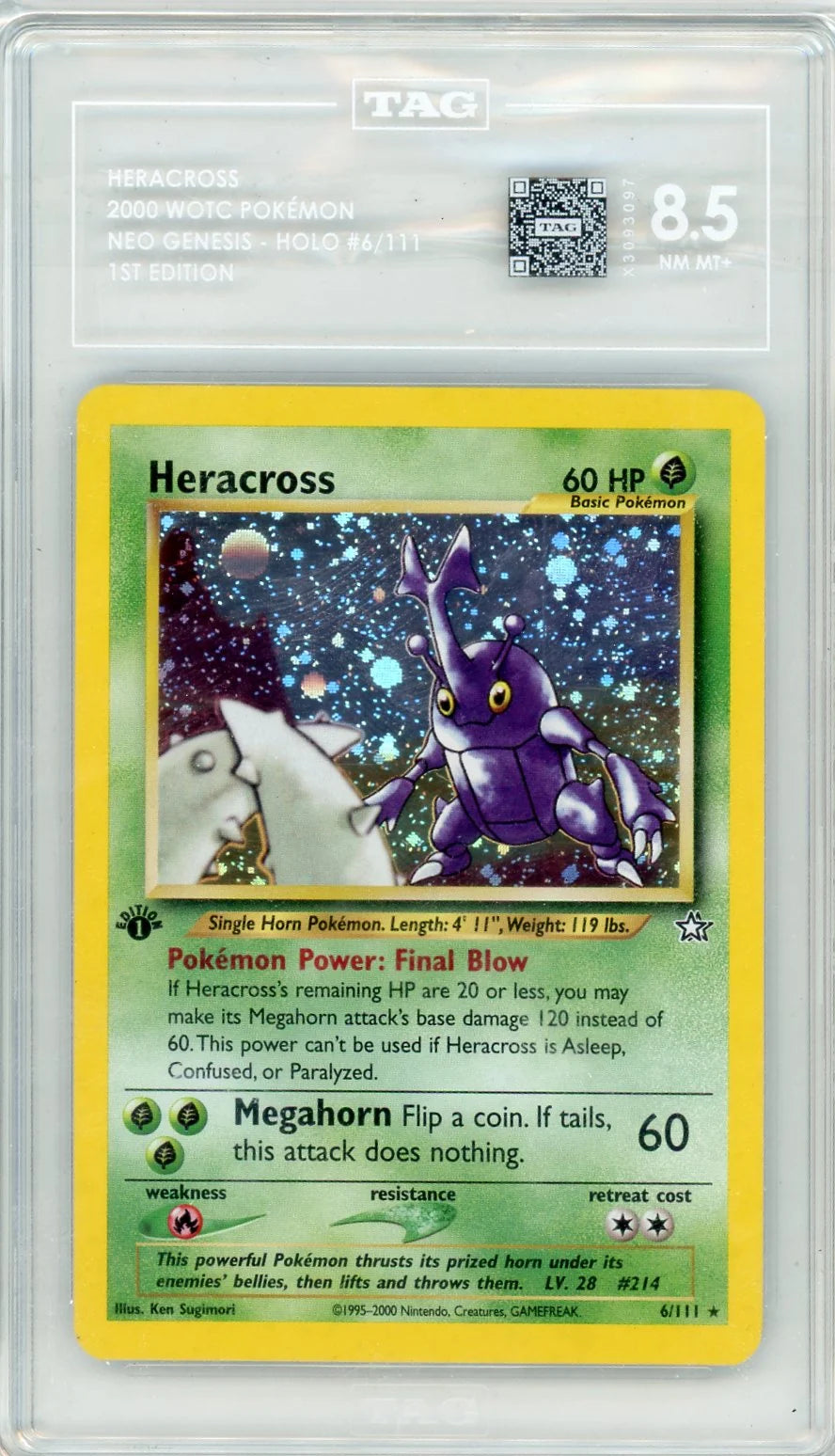 Heracross 2000 Pokémon #6/111 Neo Genesis 1st Edition Holo TAG 8.5