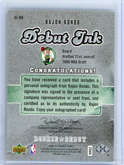 Rajon Rondo 2006-07 Upper Deck Rookie Debut Debut Ink Auto