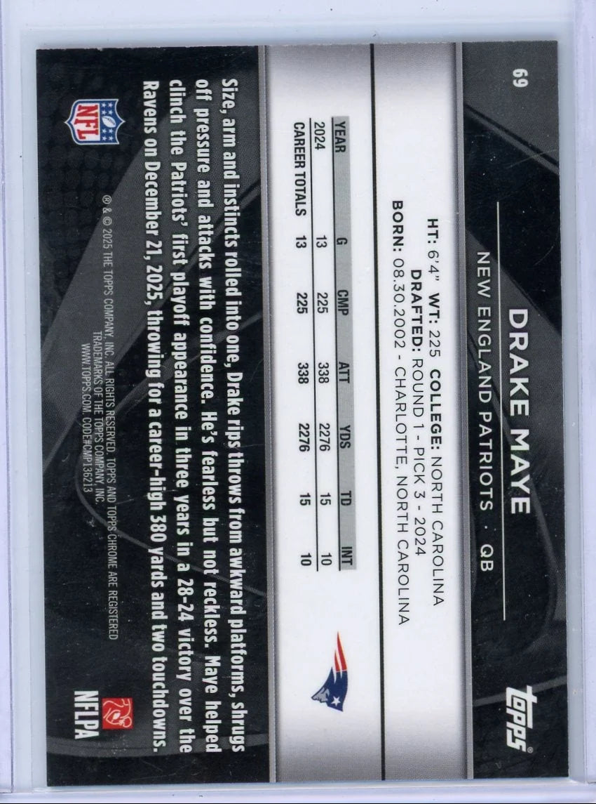 Drake Maye 2025 Topps Chrome Black Blue Wave #'d 039/150