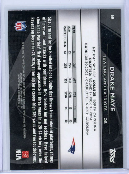 Drake Maye 2025 Topps Chrome Black Blue Wave #'d 039/150